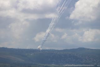 Rockets fired from Lebanon towards Israel on Tuesday, as seen from Tyre